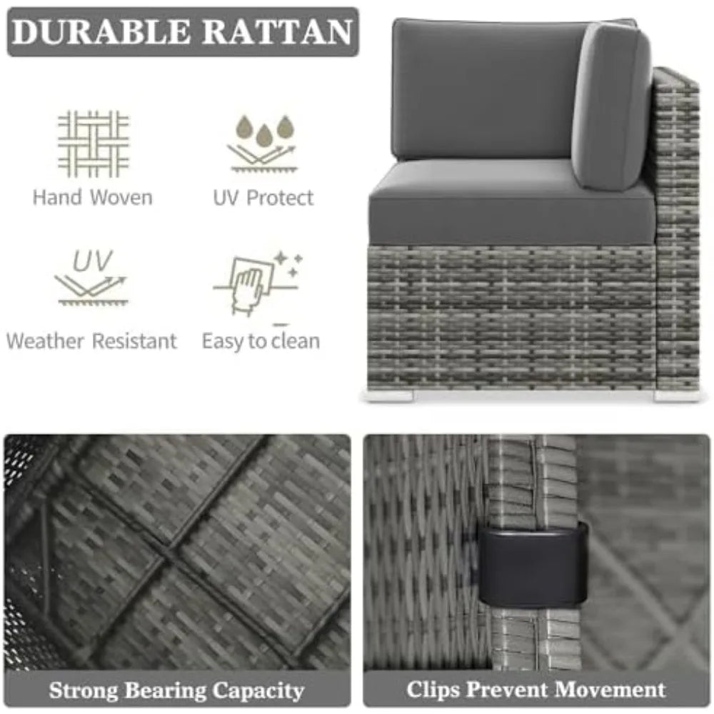 8-piece outdoor patio furniture set with fire pit and wicker rattan sectional sofa with coffee table