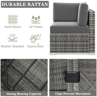 8-piece outdoor patio furniture set with fire pit and wicker rattan sectional sofa with coffee table