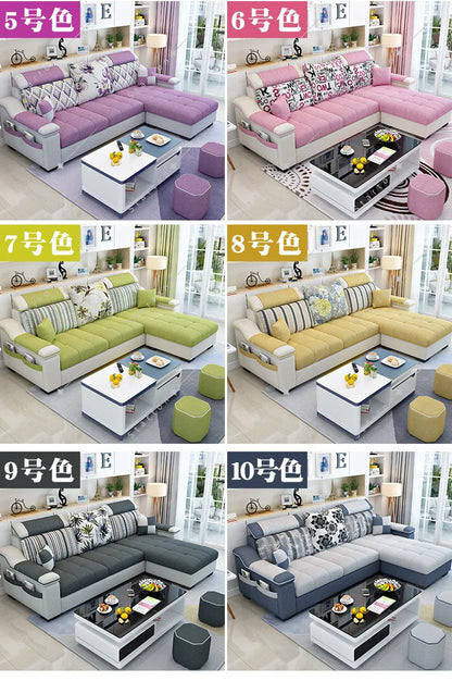 Room Fabric Sofa Modern Minimalist Home Corner Sofa Furniture Combination Nordic Solid Frame Fabric Sofa