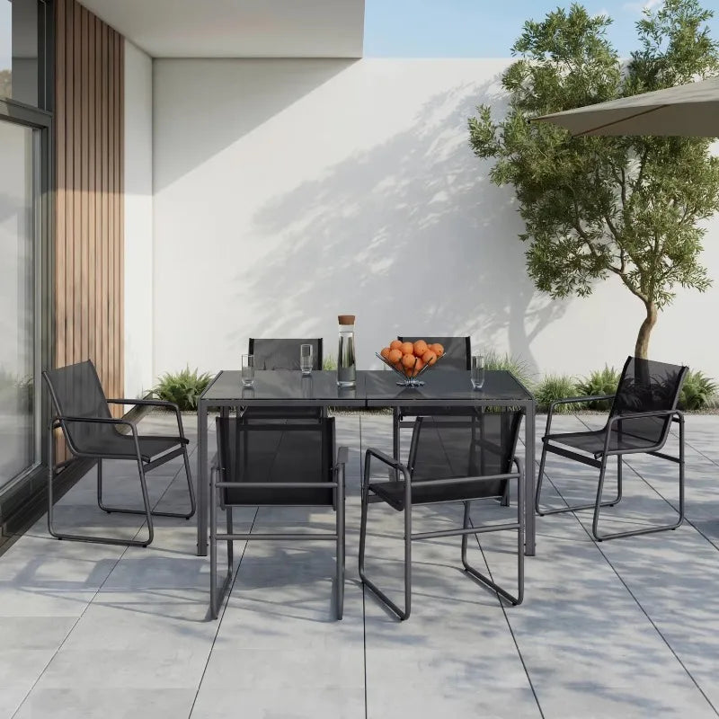 Garden Aluminum Iron Dining Room Chairs Set of 6 Modern Fabric Stackable Living Table Chairs Set