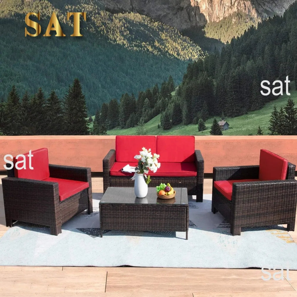 # l 4-piece courtyard furniture set, rattan chair and willow dialogue sofa set, suitable for outdoor, indoor, garden and balcony
