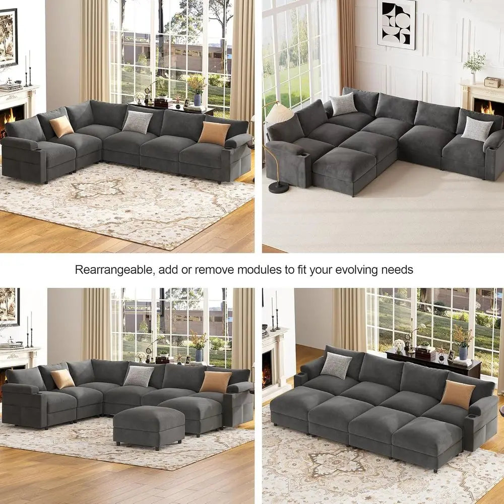 Oversized Velvet Cloud Sectional Sleeper Sofa with Chaise