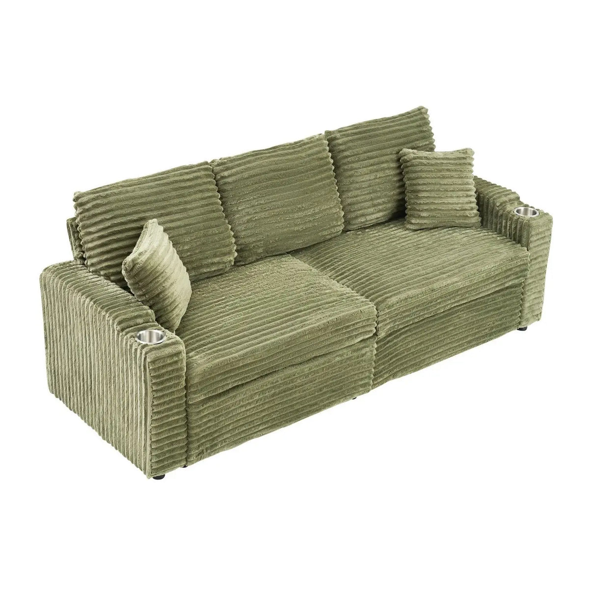 80-Inch Two-in-One Folding Chaise Lounge Corduroy Fabric Hidden Lying Function Cup Holder Pillow Easy-to-Adapt Green for Living