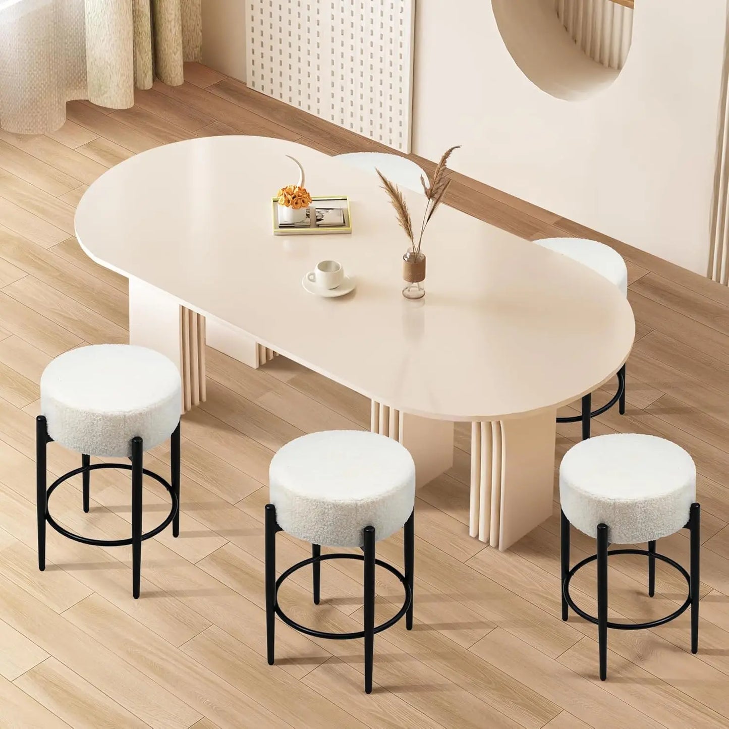 Counter Height Bar Stools, Set of 4, 24" Modern Backless Bar Stools, Ideal for Kitchen Counter, Kitchen Island, White