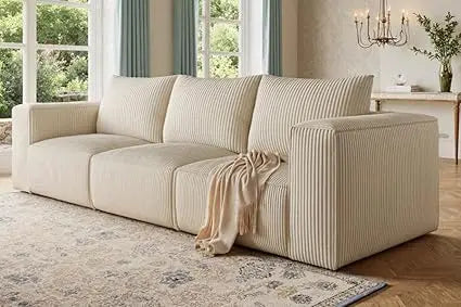 Luxurious 3-Seat Deep Modular Sectional Sofa with Cloud Comfort and 3 Pillows in Corduroy for Living Spaces and Apartments