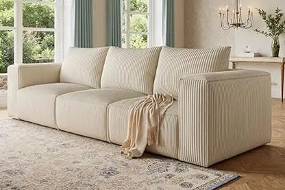 Luxurious 3-Seat Deep Modular Sectional Sofa with Cloud Comfort and 3 Pillows in Corduroy for Living Spaces and Apartments