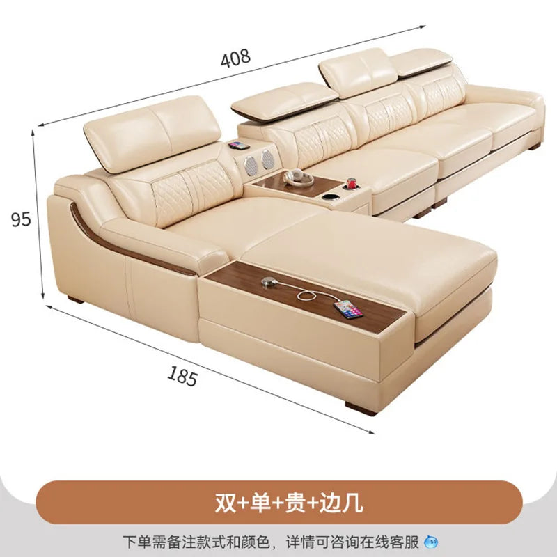 Nordic light luxury leather sofa size apartment living room simple corner princess L-shaped combination sofa