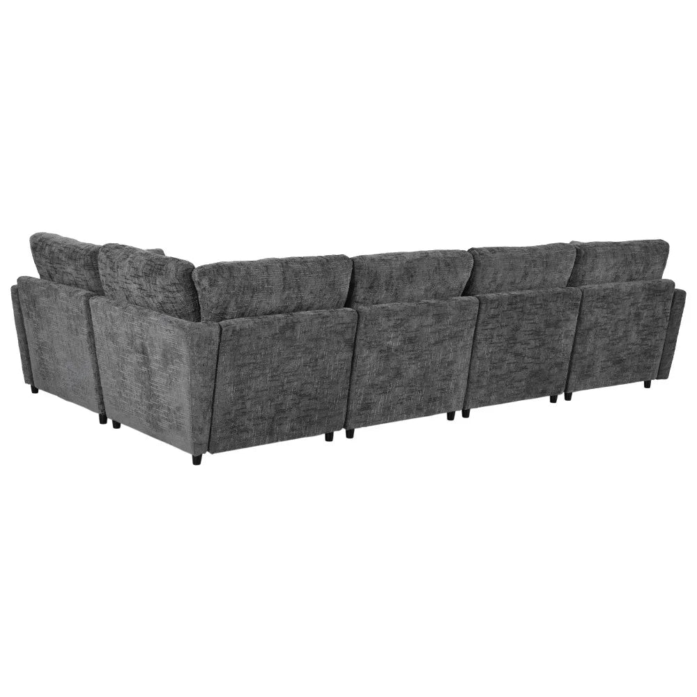 127 inch U-shaped segmented sofa with movable Ottoman style, 6-piece set of chenille fabric sofa