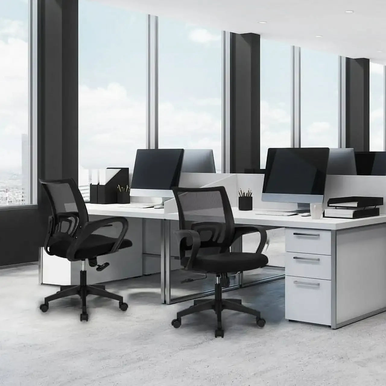 Ergonomic Office Chair, Lumbar Support, Adjustable Height with Armrests for Adults (Black)