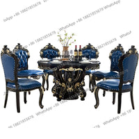 Luxury European dining table Large round table Marble dining table and chair combination American carved family