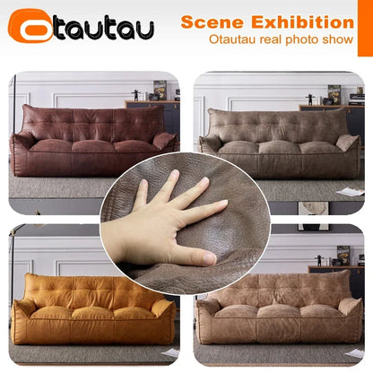 OTAUTAU 3-seat Retro Faux Leather Bean Bag Sofa Cover SF003【No Filler Inside ! You Need To Buy The Filler By Yourself！】