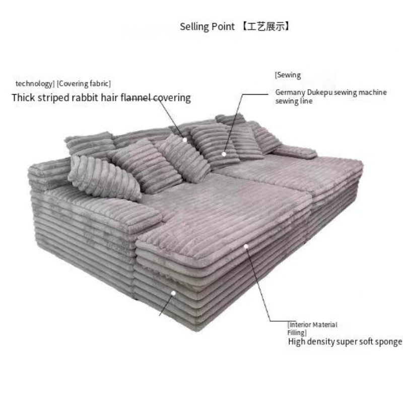 Corduroy Lazy Sofa Straight Row Sponge Fabric Armchair Recliner Compressed Vacuum Sofa Bed Lounge Living Room Bedroom Furniture