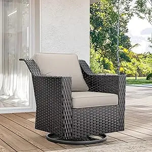 Wicker Patio Swivel Chairs, Outdoor Rocking Chair with Wide Armrest, Thickened Cushions, Patio Rattan Furniture for Deck, Porch