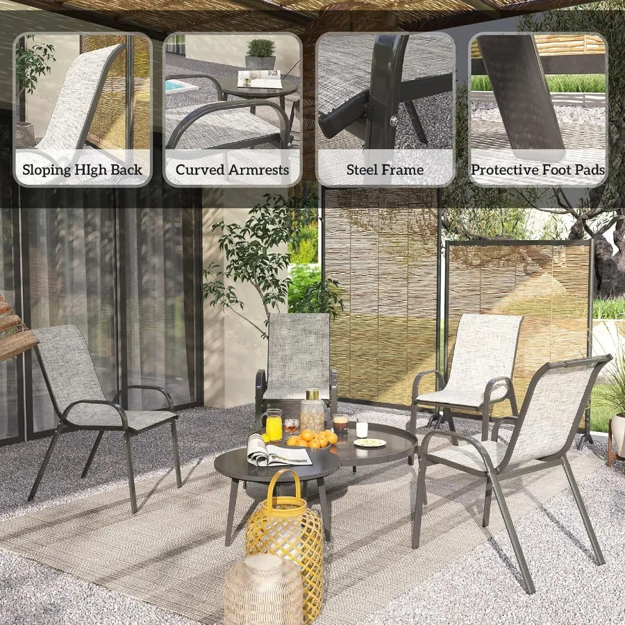Outdoor Dining Chairs Set of 4 Stackable Patio Dining Chairs High Back Outdoor Patio Chairs with Breathable Mesh Seat Metal Fra