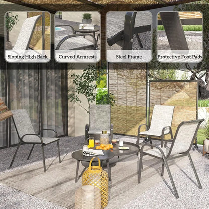 Outdoor Dining Chairs Set of 4 Stackable Patio Dining Chairs High Back Outdoor Patio Chairs with Breathable Mesh Seat Metal Fra