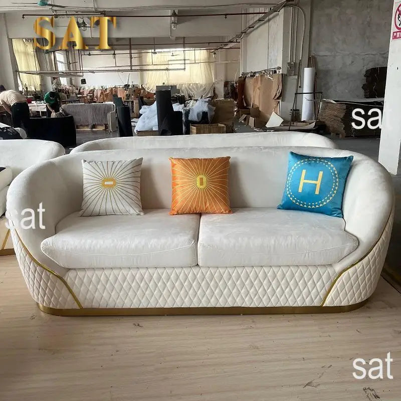 Modern Luxury Loveseat Sofa Set With Gold Stainless Steel Leg Leisure Lounge Sofa for Living Room Hotel Home Furniture