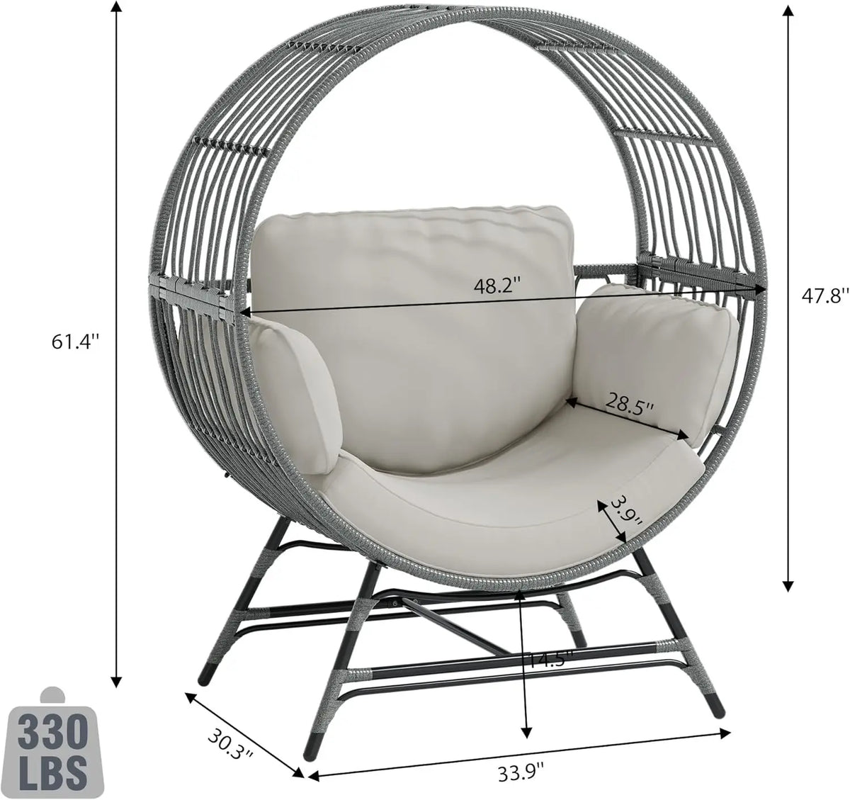 Egg Chair Outdoor Indoor, Oversized Rattan Chair with Thicken Cushion, 510LBS Capacity Wicker Patio Lounge Chair