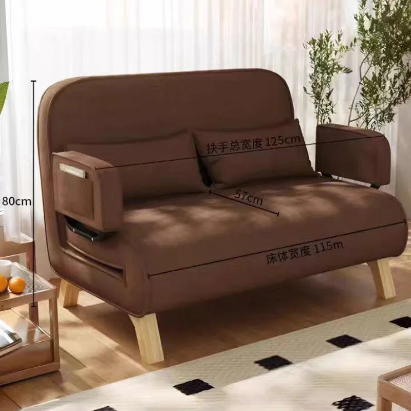 Dual-use, living room, small apartment, single, double, multi-person, solid wood legs, sofa, lazy, foldable, multi-functional