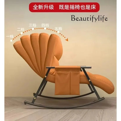 BJ Faux Leather Rocking Chair With Pedal Recliner Adult Balcony Home Folding Chair