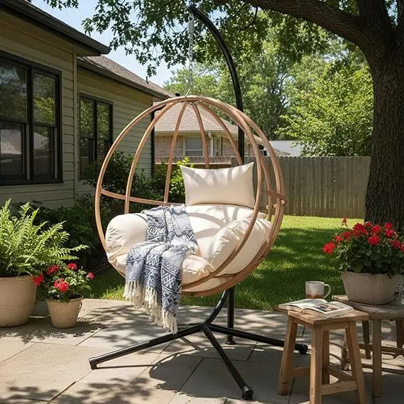 Outdoor Balcony Egg Swing Chair with Cushion for Patio Relaxation
