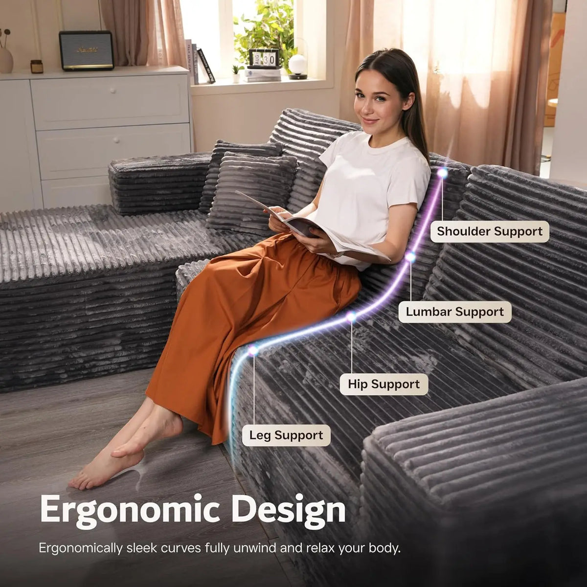 U Shaped Sofa Boneless Couch with Chaise 135