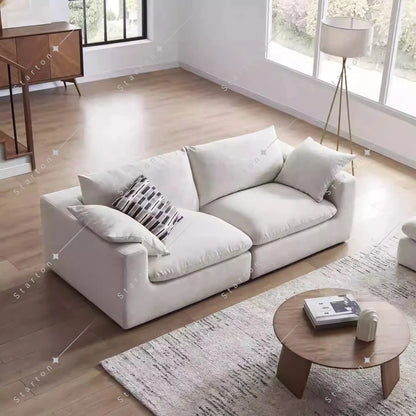 Nordic Cream White Linen Fabric Living Room Couch Sectional Cloud Sofa Modern Simple L Shaped Modular Corner Sofa Set Furniture
