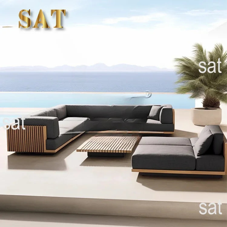 'Modern Teak Wood Outdoor Furniture With Cushions Water Proof Sectional Sofa