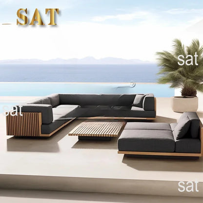 'Modern Teak Wood Outdoor Furniture With Cushions Water Proof Sectional Sofa