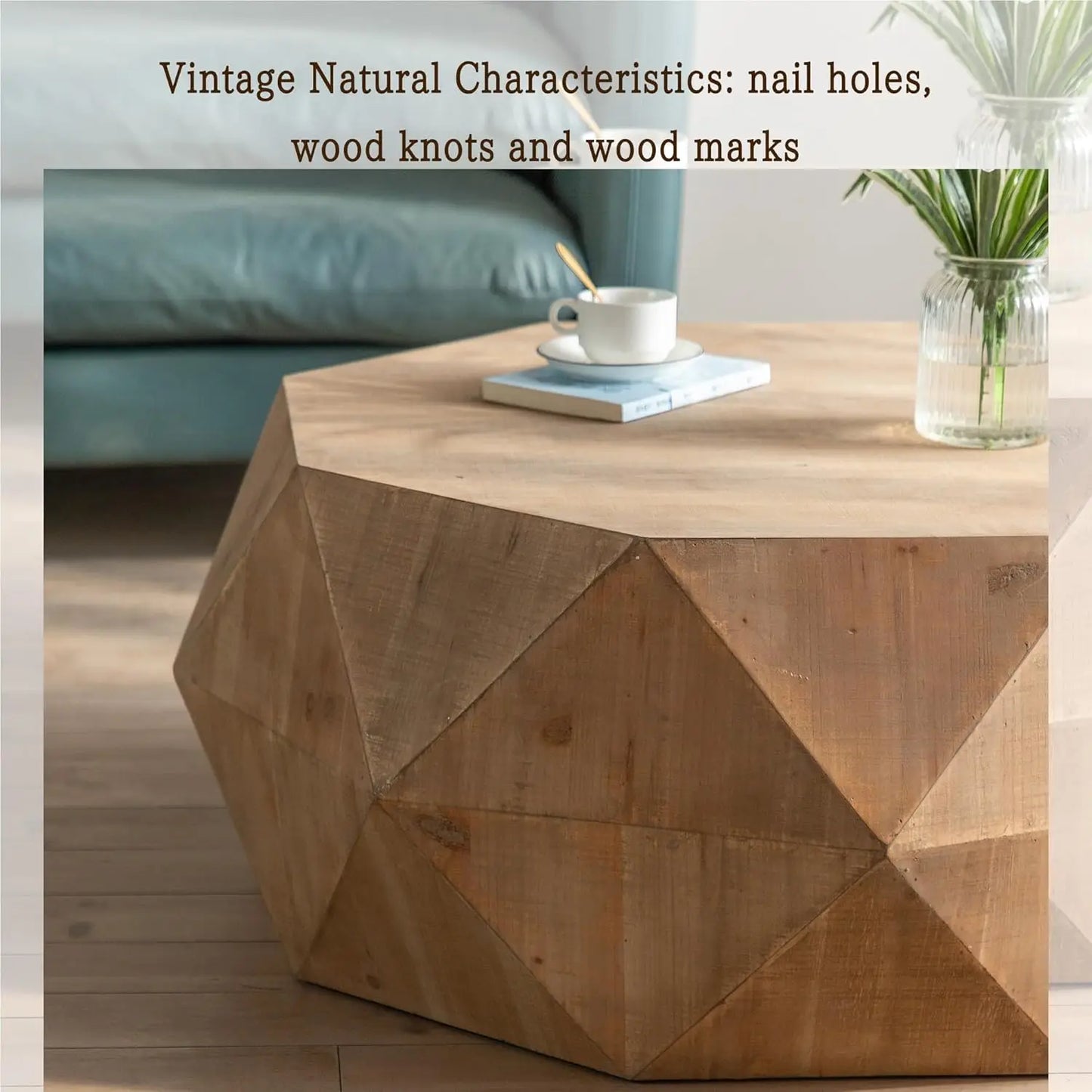38" Modern Farmhouse Coffee Table, Drum Coffee Table for Office, Dining Room and Living Room, Nature, Customized
