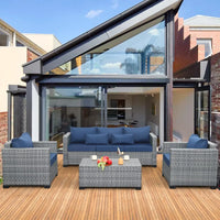 NEW 4 Piece Wicker Patio Furniture Sets Outdoor Conversation Set PE Rattan Sectional Sofa Couch with Storage Table & Royal Blue