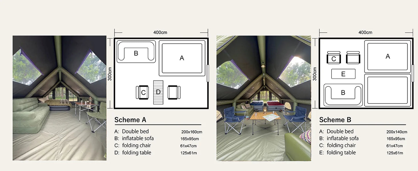 129 Sq Ft Large Inflatable Camping Tent Waterproof Oxford Air Tent House with Hand Pump 4 Season Sunproof Glamping Family Tent