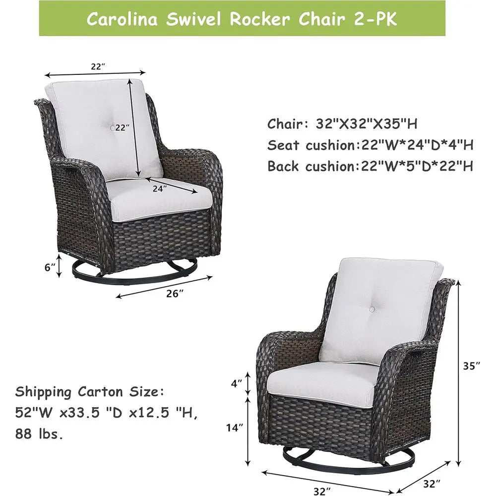 Swivel Wicker Rocking Chair with Cushion, High Back for Outdoor Patio, Brown/Beige