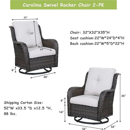 Swivel Wicker Rocking Chair with Cushion, High Back for Outdoor Patio, Brown/Beige