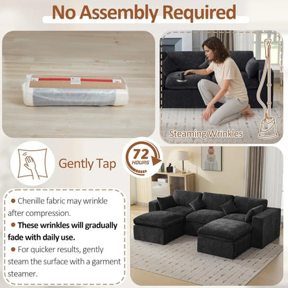 115'' Cloud Boneless Sectional Couch, Modular Sectional Sofa Deep Seat with 2 Ottomans, Oversized Upholstered Convertible Comfy