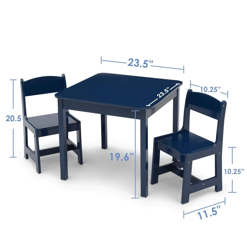 Kids Wooden Table and Chair Set with 2 Chairs, Deep Blue Color, Sturdy for Toddlers Ages 3+