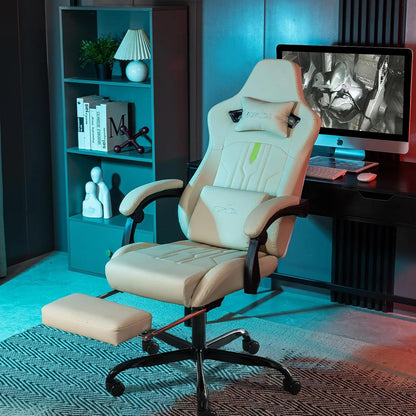 Adjustable Racing Ergonomic Gaming Computer Chair With Footrest & Massage Lumbar Cushion, Custom