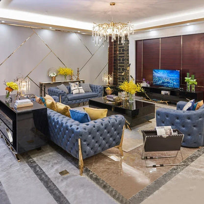 Postmodern light luxury sofa blue leather art 1+2+3 combination living room Italy Hong Kong new classical furniture custom