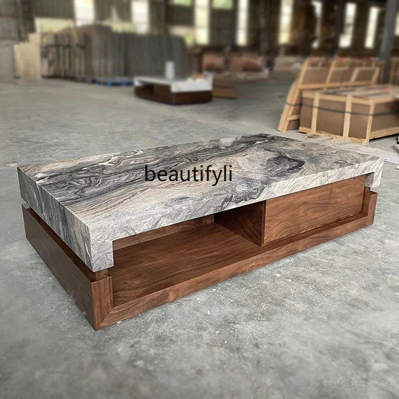 a163  Bulgari black marble luxury stone coffee table living room new walnut light luxury high sense