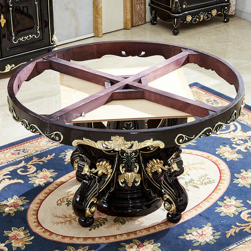 HTT marble dining table and chair combination carved round table for household8 people round  with turntable furniture