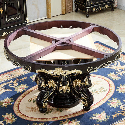 HTT marble dining table and chair combination carved round table for household8 people round  with turntable furniture