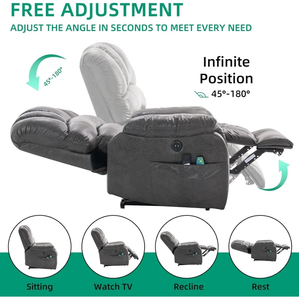 Large Dual OKIN Motor Lay Flat Sleeper Lift Recliner Chair with Heat & Massage for Elderly, Infinite Position Electric Power