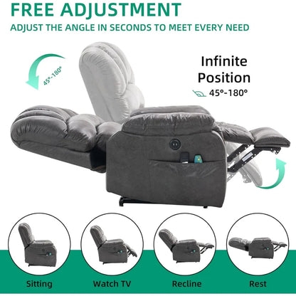 Large Dual OKIN Motor Lay Flat Sleeper Lift Recliner Chair with Heat & Massage for Elderly, Infinite Position Electric Power