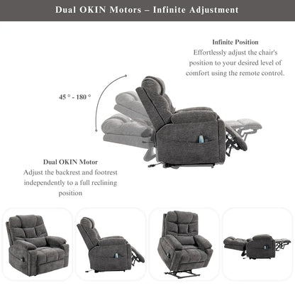 Dual Motor Power Lift Recliner for Elderly Adults with Heat Massage Lay Flat Feature Wireless Remote Cup Holder Customizable