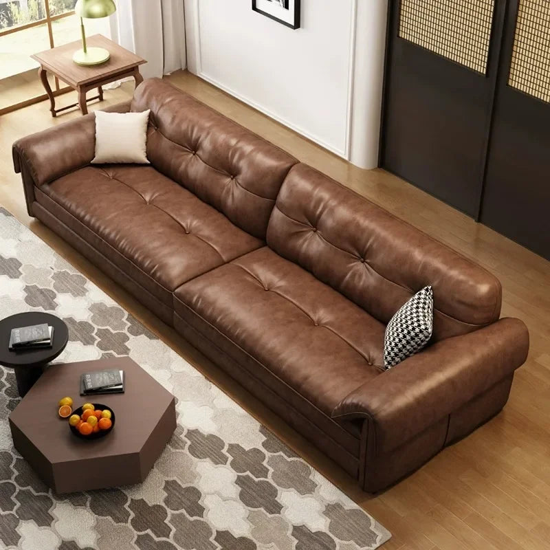Minimalist Brown Sleep Sofa Faux Leather Designer Loveseat Lazy Sofa Couch Cloud Divano Da Soggiorno Living Room Furniture
