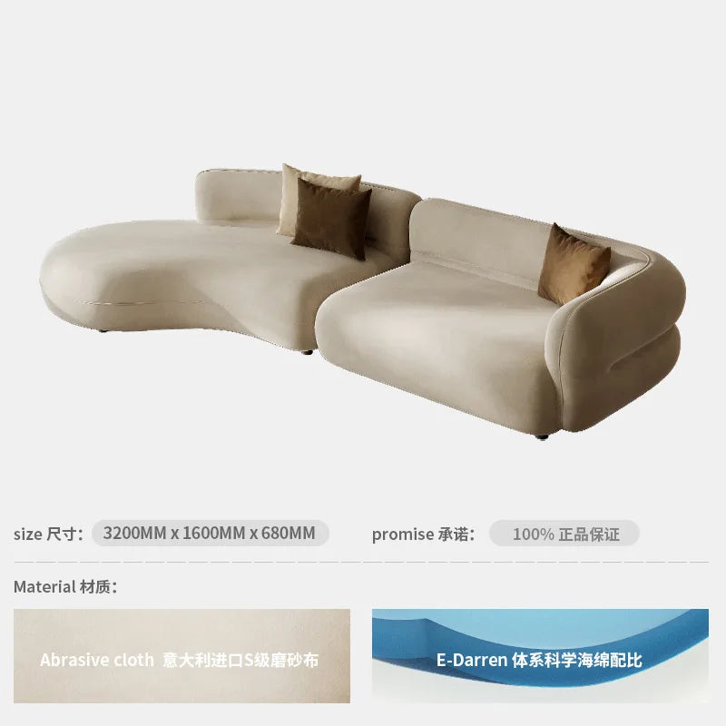 Sofa light luxury matte cloth curved sofa, large and small apartment simple fabric sofa
