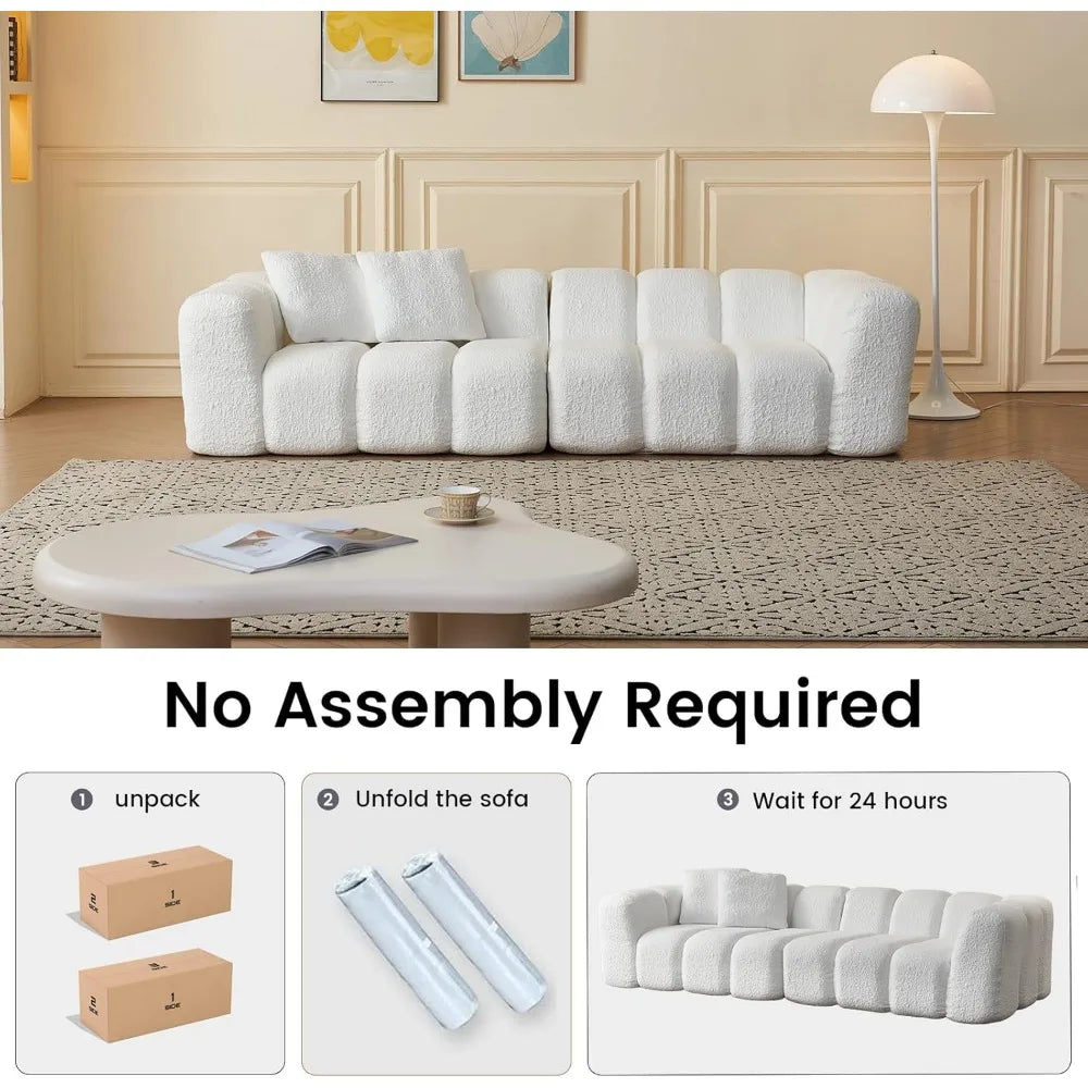 102" White Cloud-Style Modular Sectional Sofa – Modern Oversized Comfort with Soft-Edge Design and Integrated Armrests