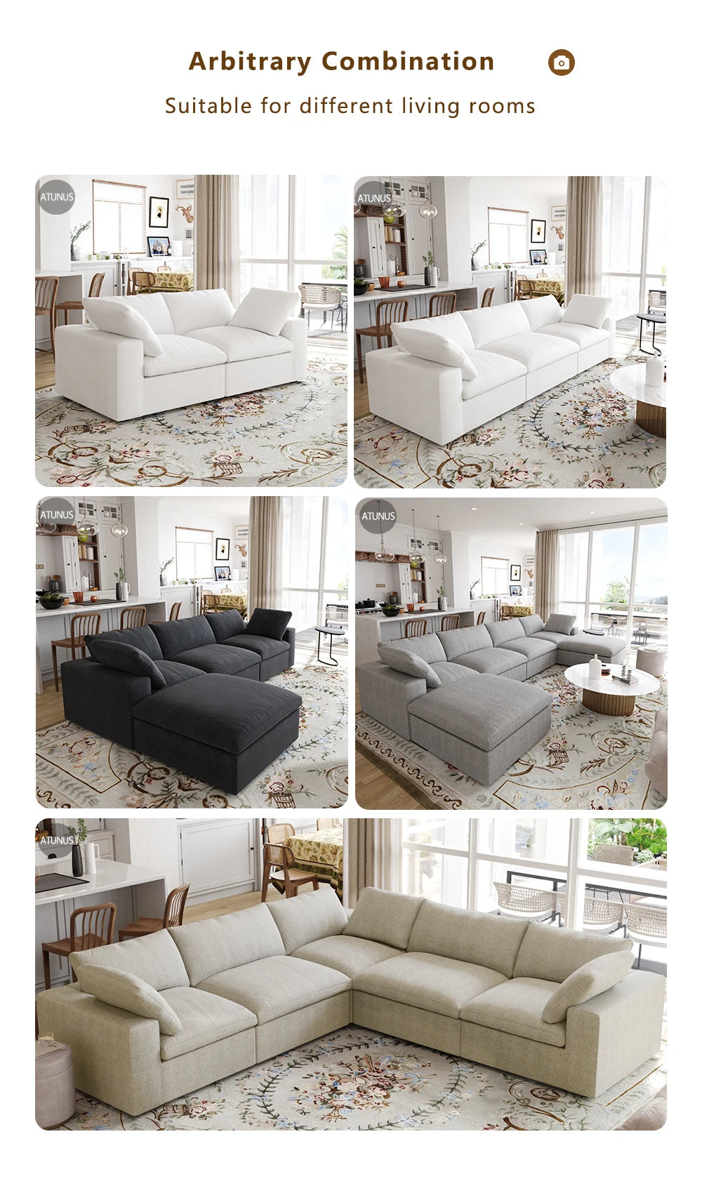 Living room inventory washable modern U-shaped 4-seat family white cloud modular combination sofa set