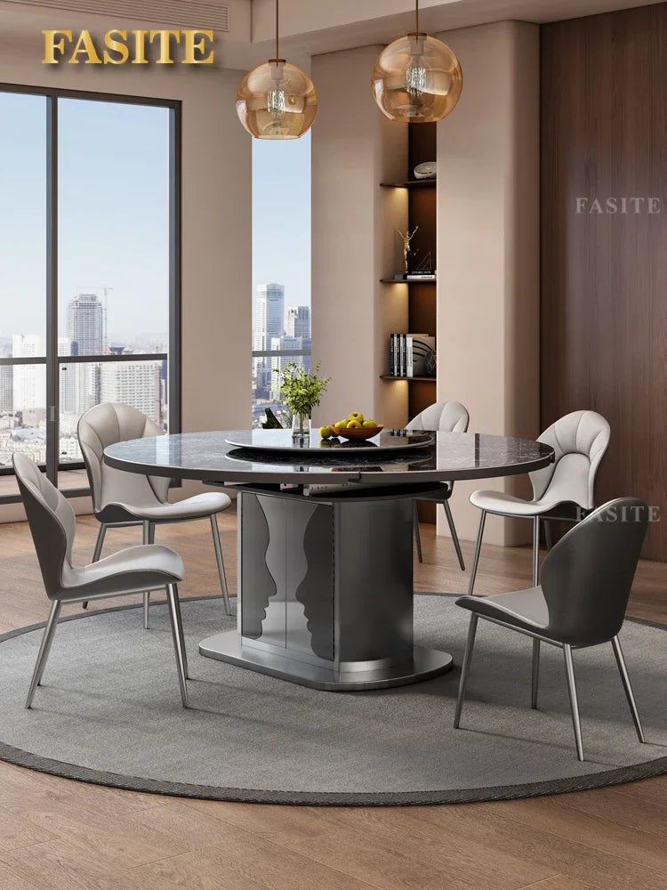 Dining table telescopic slate small apartment home Italian simple stainless steel storage dining table and chairs