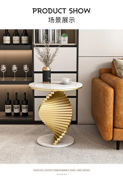Style Light Luxury Marble Side Table Living Room  Sofa Corner  Creativity Balcony Small   Internet Celebrity Bedside Round