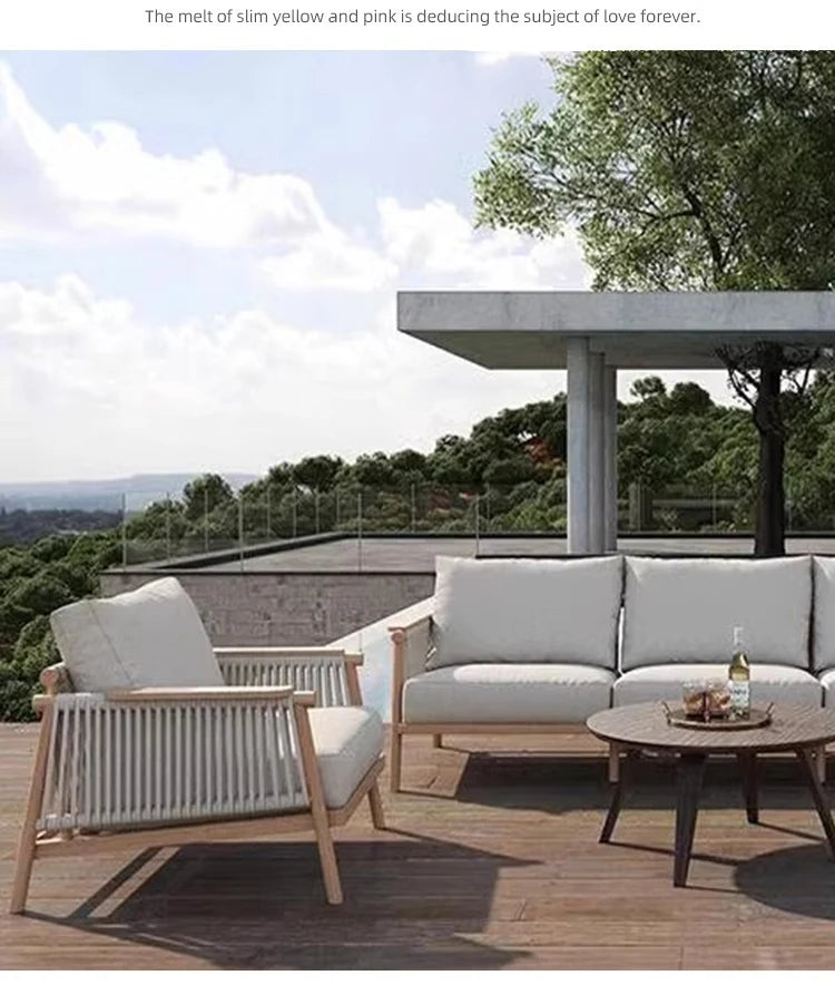Outdoor Sofa Teak Outdoor Balcony Courtyard Rope Weaving Outdoor Tea Table Combination Garden Solid Wood Furniture